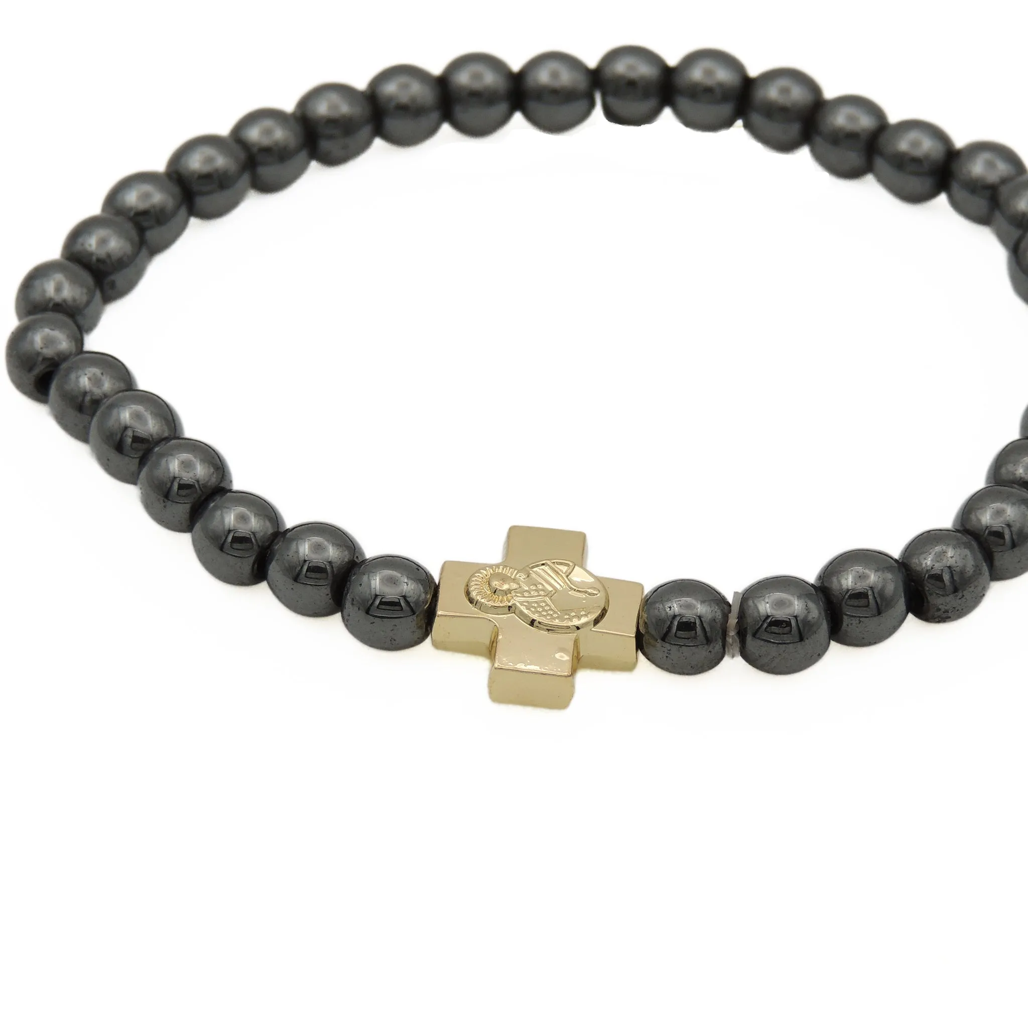 33-Bead Bracelet (Hematite) w/ Cross
