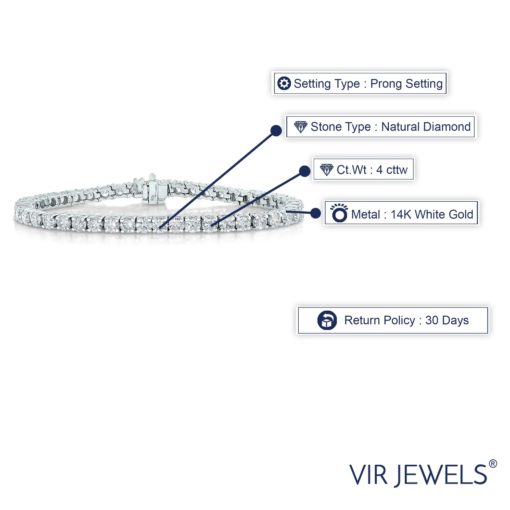 4 cttw Round Diamond Tennis Bracelets in 14K White Gold
