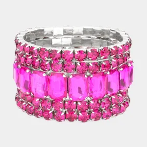 5 Pieces - Fuchsia Stone Stretch Multi Layered Pageant Bracelets | Prom Jewelry |  564244