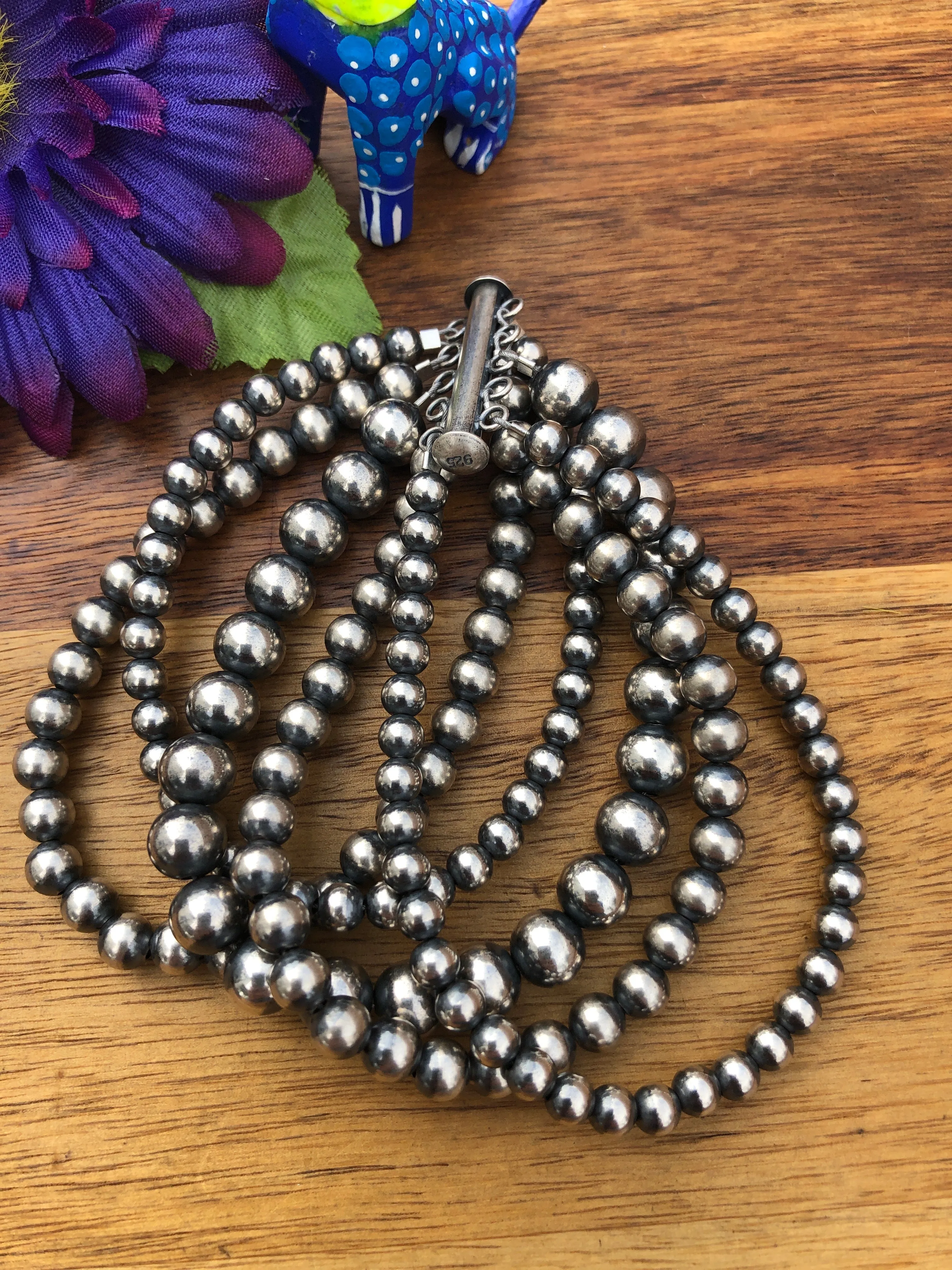 5 Strand Varied "Navajo Style" Sterling Pearl Bracelet