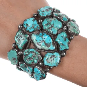 6.625" Early Zuni Ingot silver carved turquoise cuff bracelet