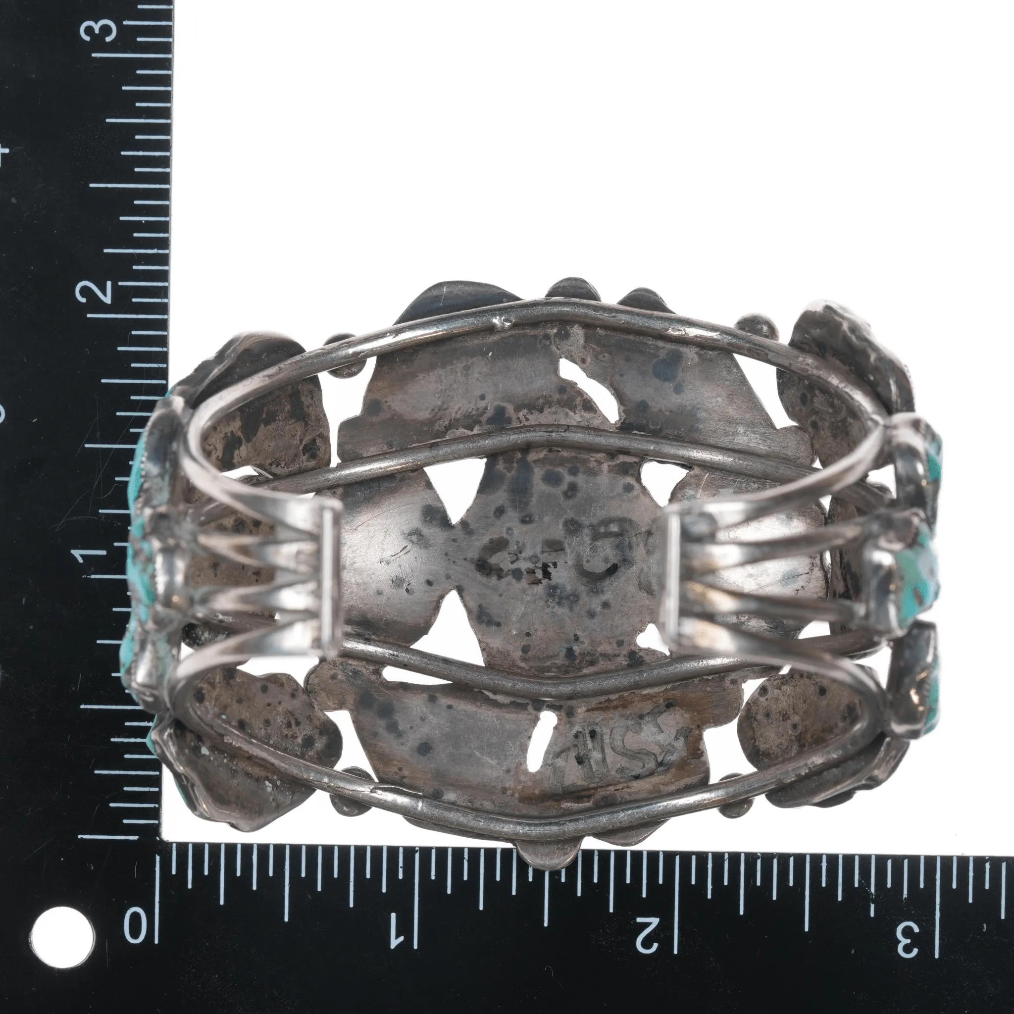 6.625" Early Zuni Ingot silver carved turquoise cuff bracelet