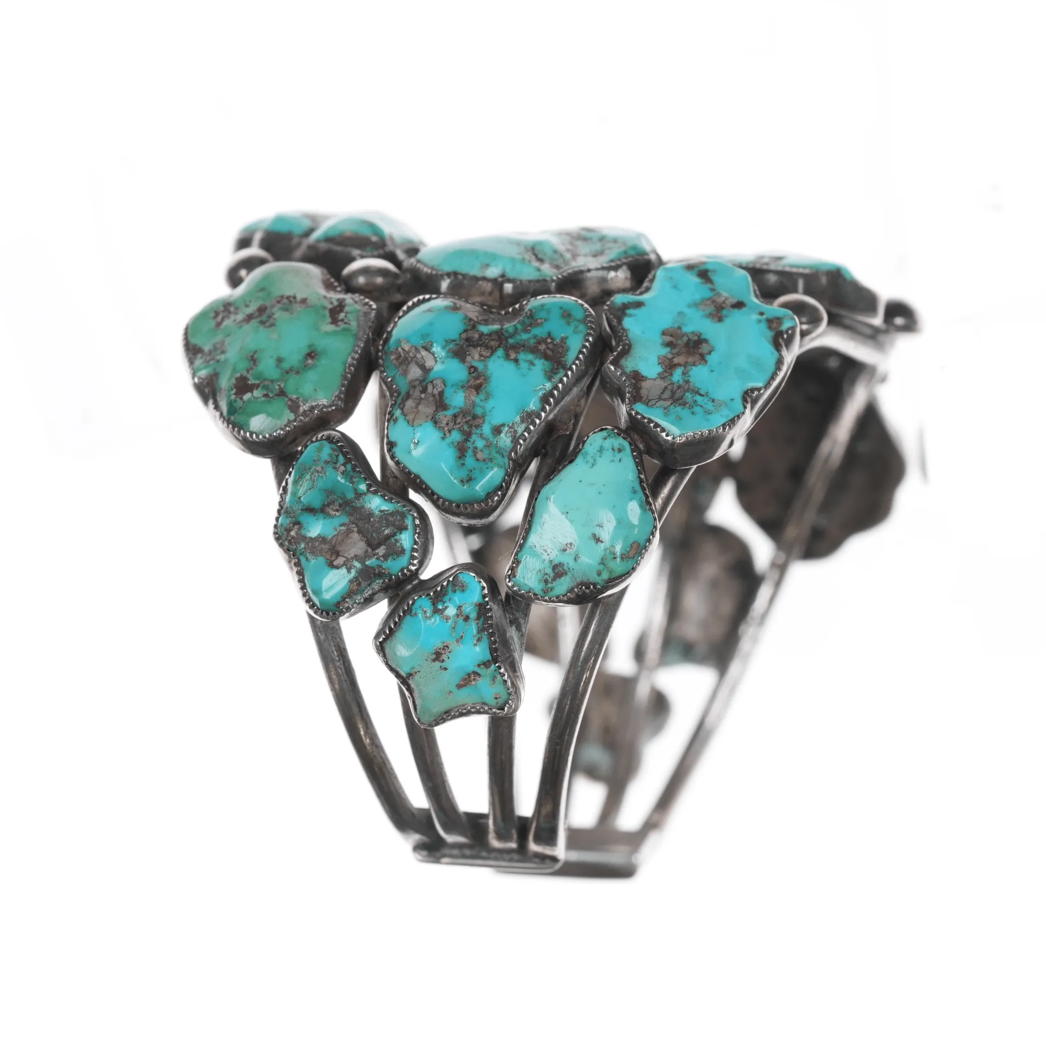6.625" Early Zuni Ingot silver carved turquoise cuff bracelet