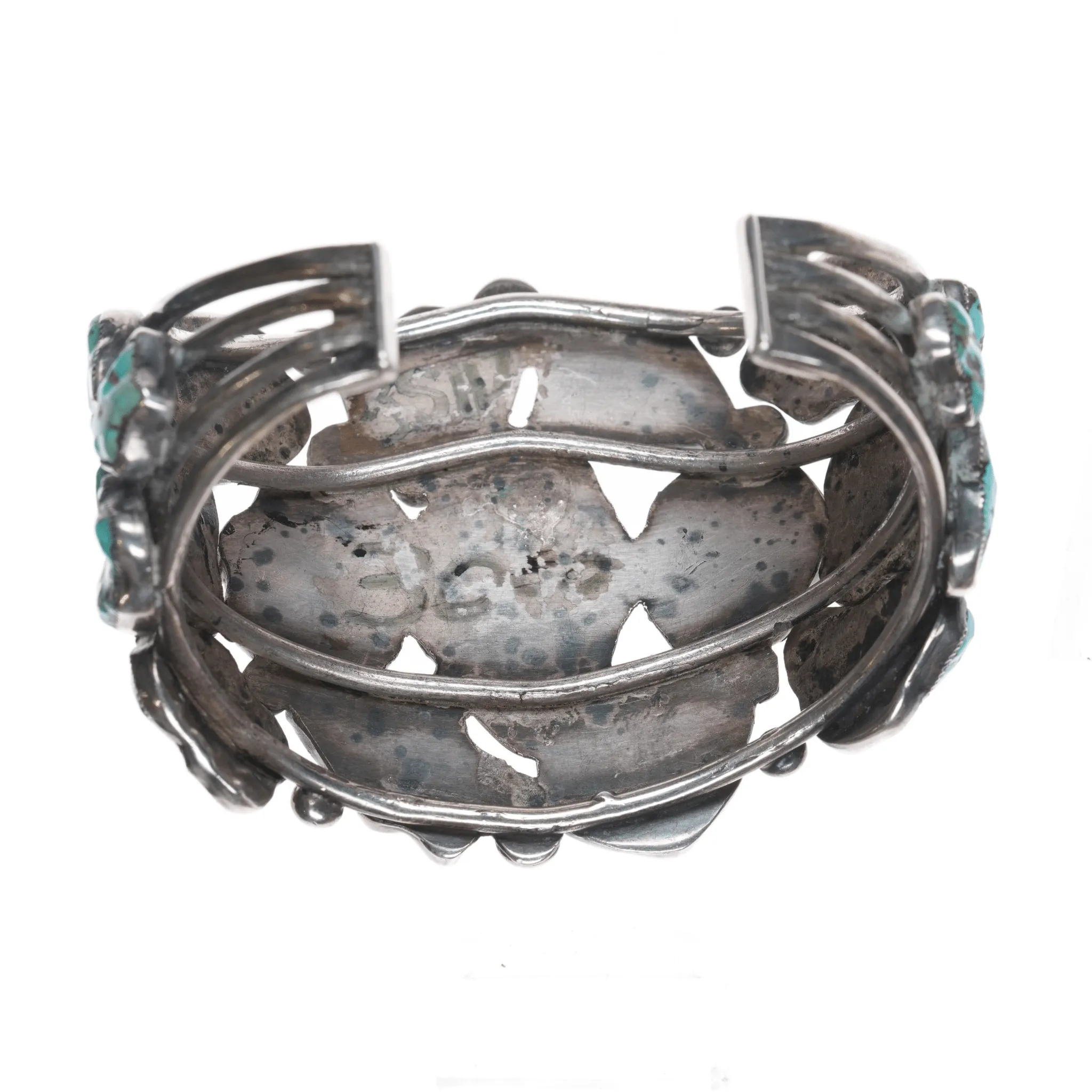 6.625" Early Zuni Ingot silver carved turquoise cuff bracelet