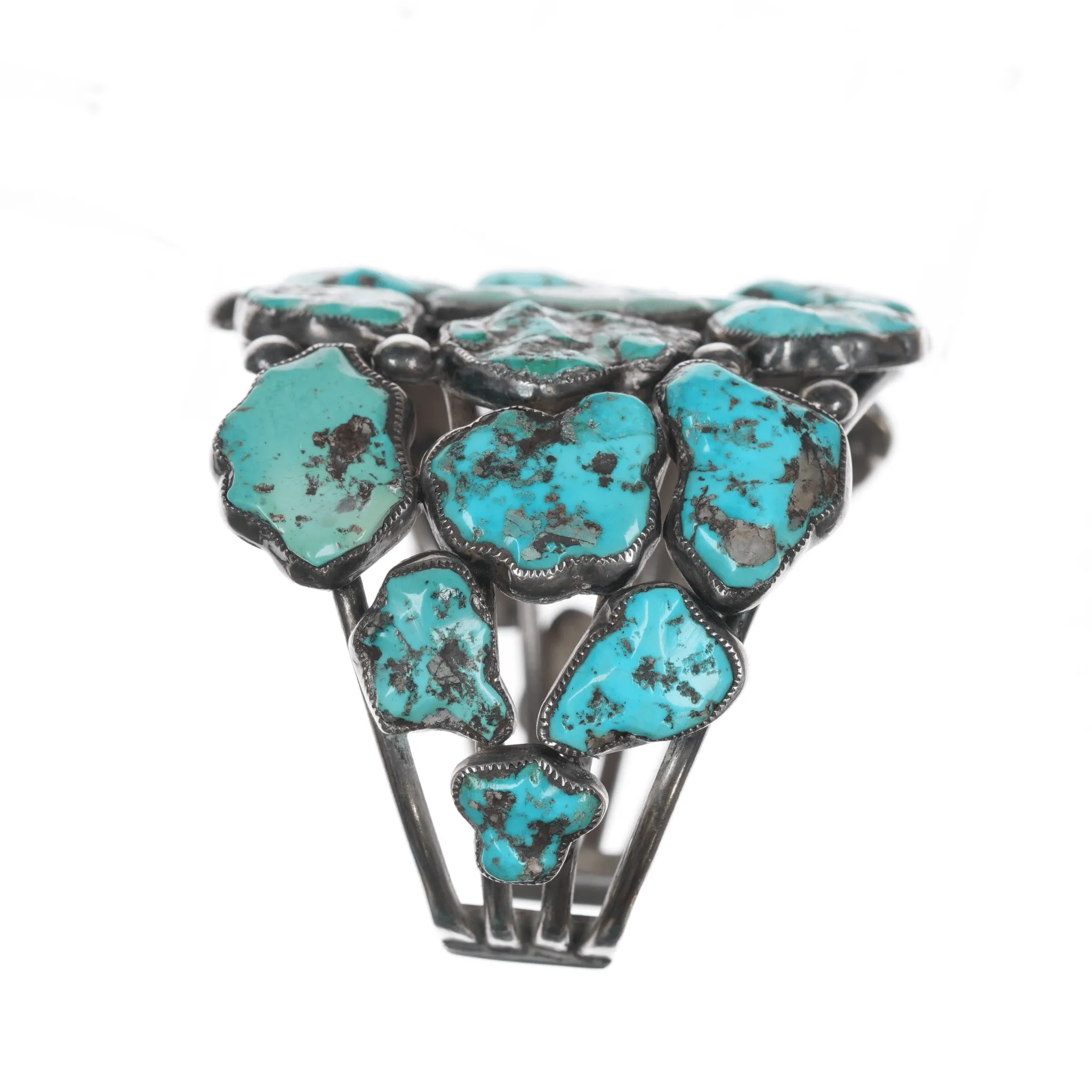 6.625" Early Zuni Ingot silver carved turquoise cuff bracelet