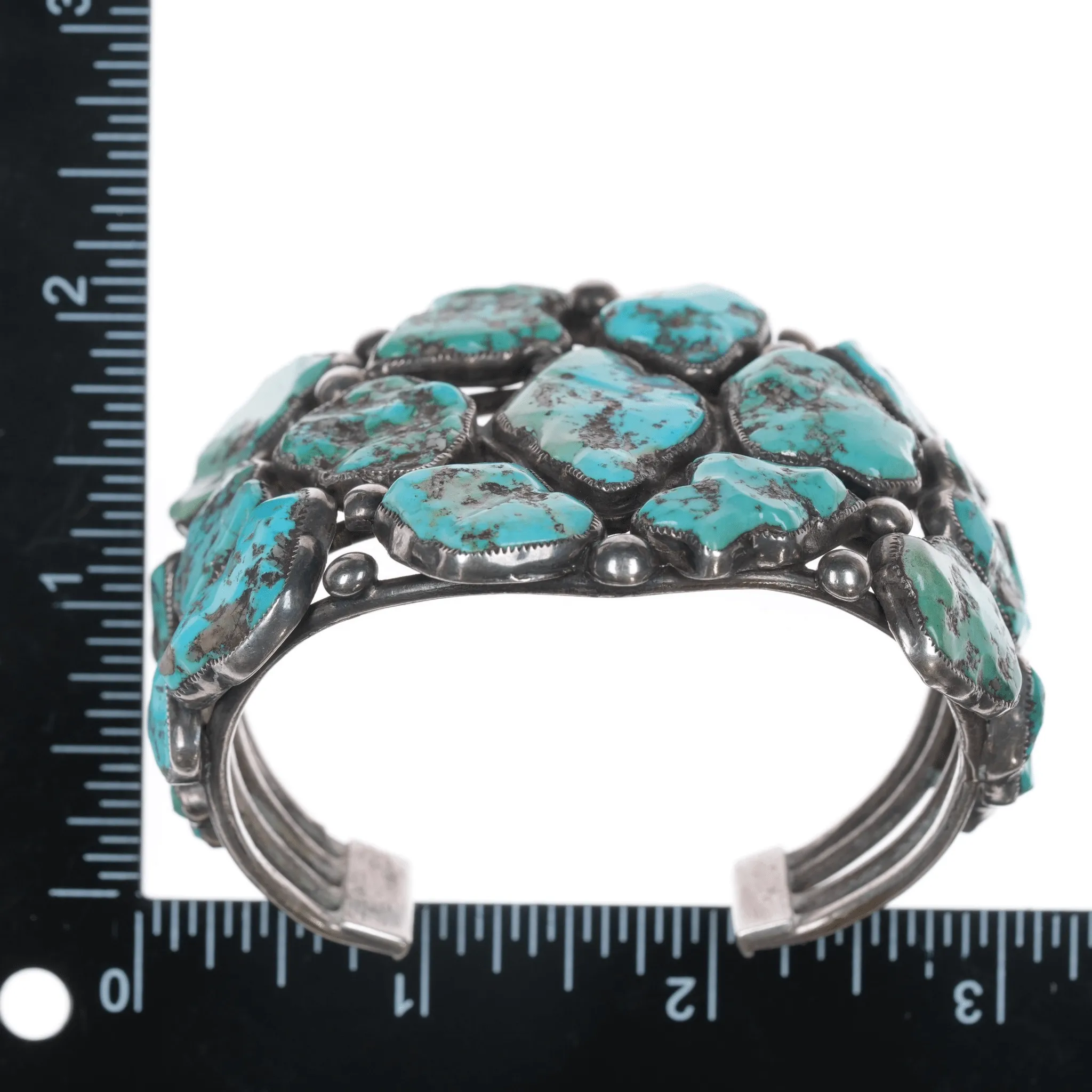6.625" Early Zuni Ingot silver carved turquoise cuff bracelet