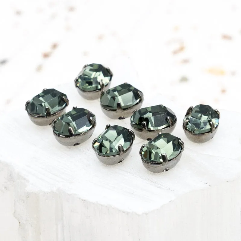 8mm Irnite Green Oval Sew on Stones with 2 Holes - 8 pcs