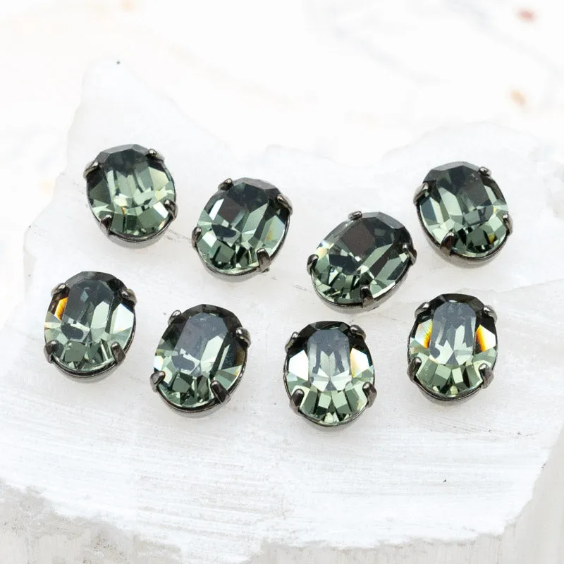 8mm Irnite Green Oval Sew on Stones with 2 Holes - 8 pcs