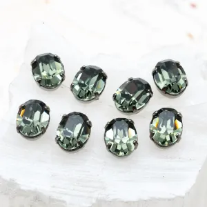 8mm Irnite Green Oval Sew on Stones with 2 Holes - 8 pcs