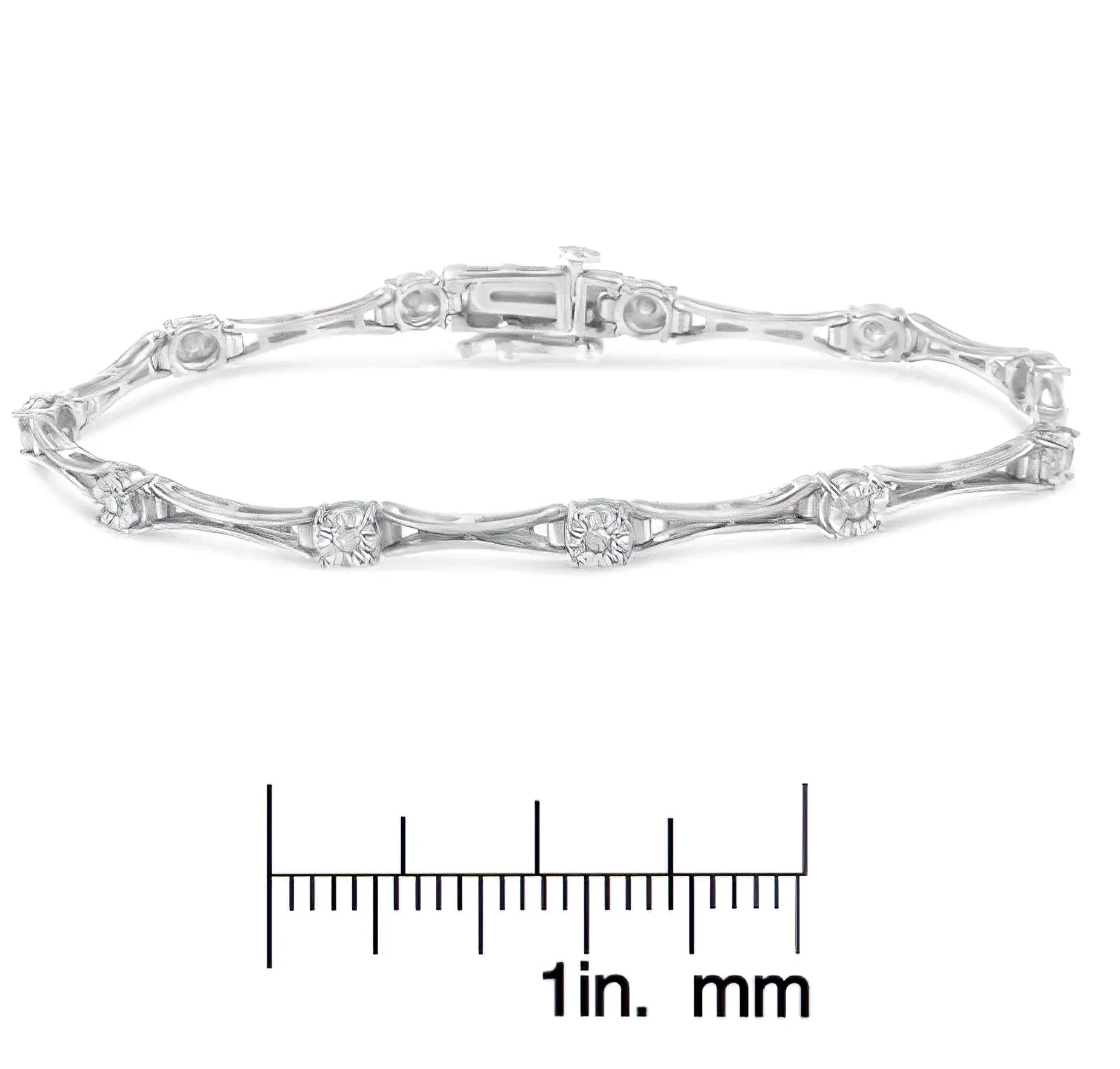 .925 Sterling Silver 1/4 Cttw Diamond Miracle-Set Flared-Bar 7" Link-Style Tennis Bracelet (I-J Color, I3 Clarity)
