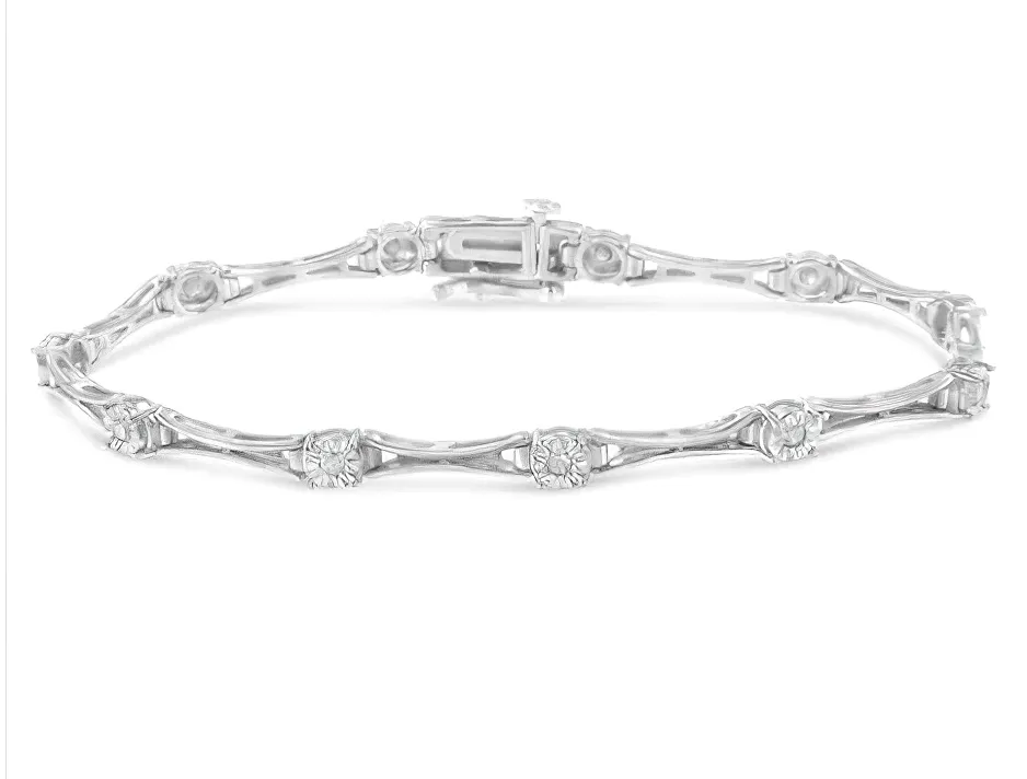 .925 Sterling Silver 1/4 Cttw Diamond Miracle-Set Flared-Bar 7" Link-Style Tennis Bracelet (I-J Color, I3 Clarity)