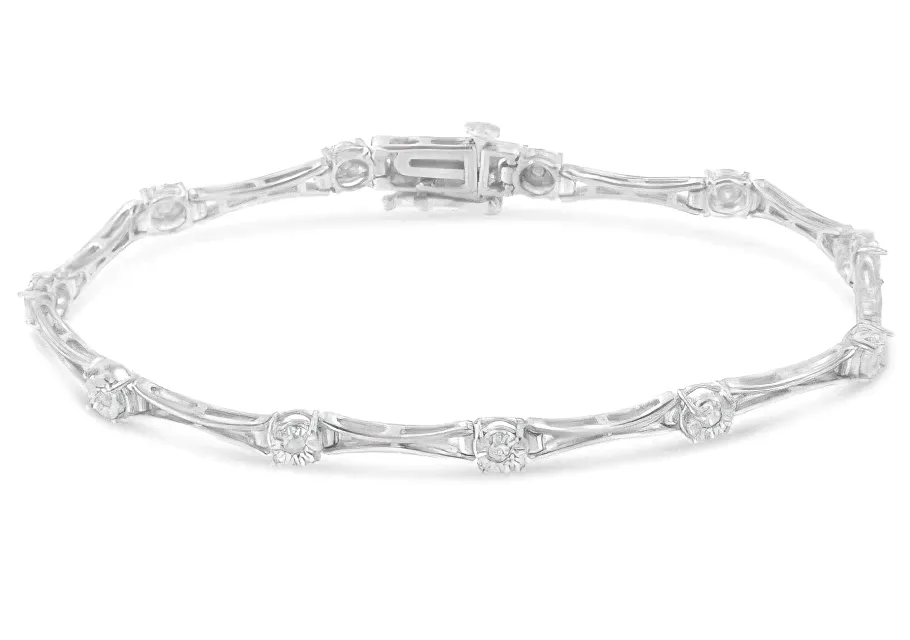 .925 Sterling Silver 1/4 Cttw Diamond Miracle-Set Flared-Bar 7" Link-Style Tennis Bracelet (I-J Color, I3 Clarity)