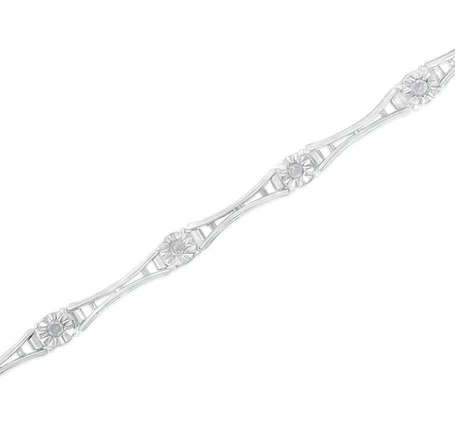 .925 Sterling Silver 1/4 Cttw Diamond Miracle-Set Flared-Bar 7" Link-Style Tennis Bracelet (I-J Color, I3 Clarity)