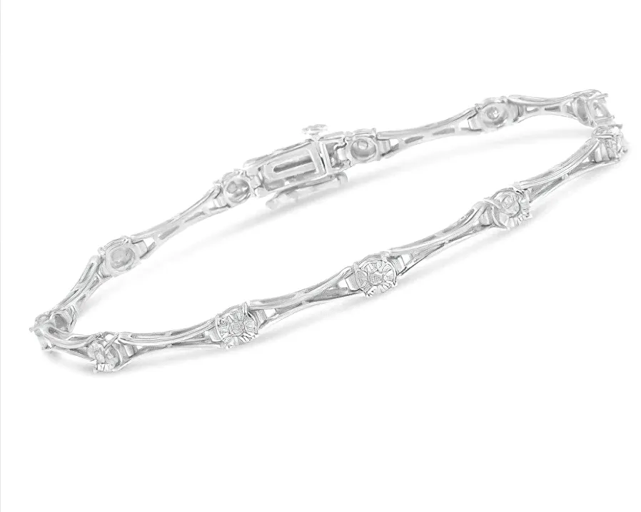 .925 Sterling Silver 1/4 Cttw Diamond Miracle-Set Flared-Bar 7" Link-Style Tennis Bracelet (I-J Color, I3 Clarity)
