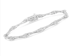 .925 Sterling Silver 1/4 Cttw Diamond Miracle-Set Flared-Bar 7" Link-Style Tennis Bracelet (I-J Color, I3 Clarity)