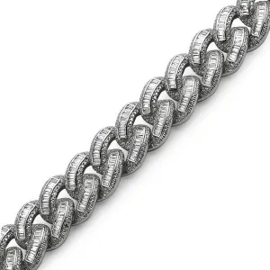 .925 Sterling Silver Baguette Cuban Iced Out Bracelet