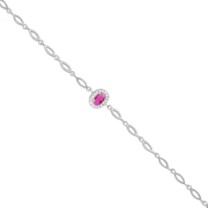 925 Sterling Silver July Month Oval Ruby Birthstone Bracelet For Women