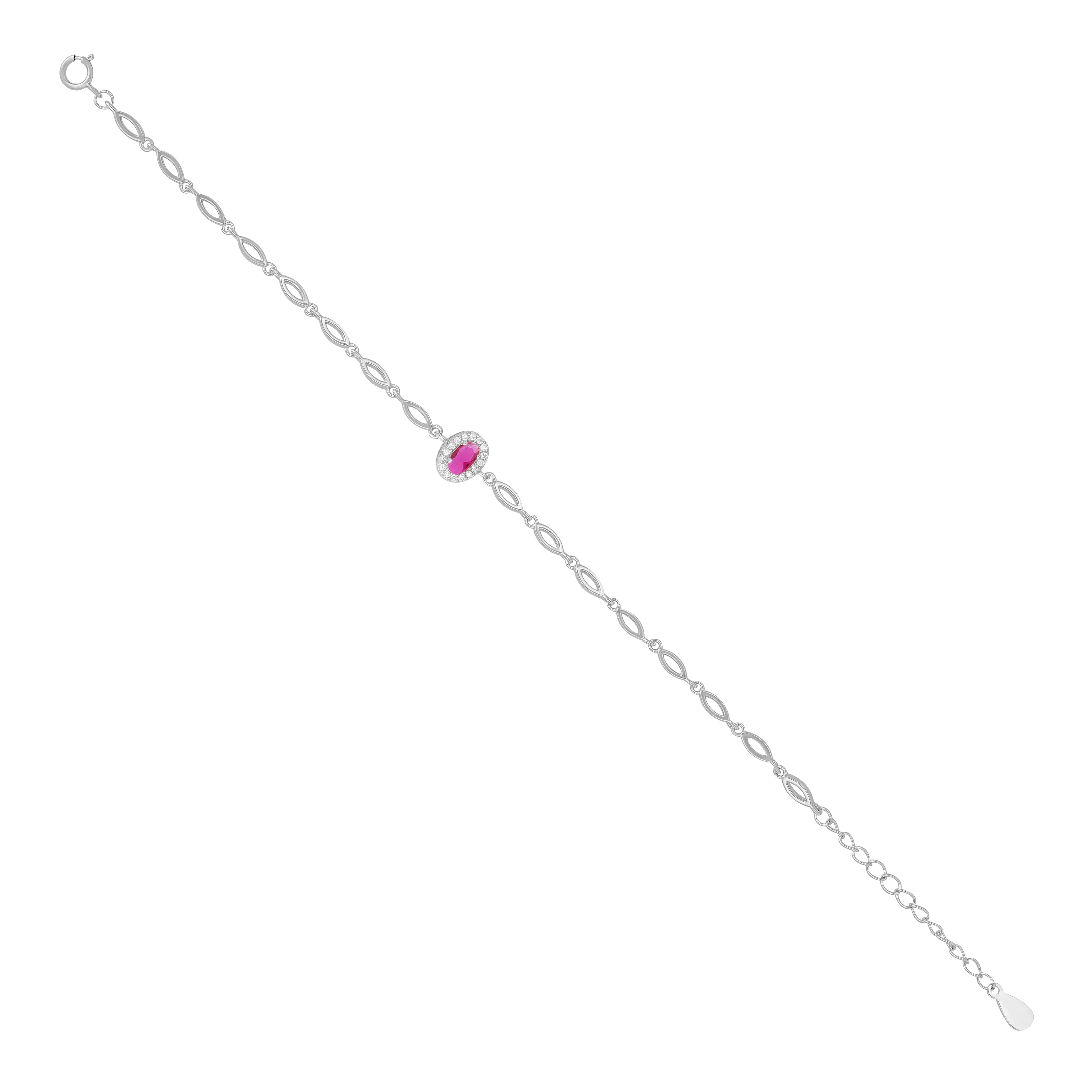 925 Sterling Silver July Month Oval Ruby Birthstone Bracelet For Women