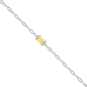 925 Sterling Silver November Month Square Citrine Birthstone Bracelet For Women