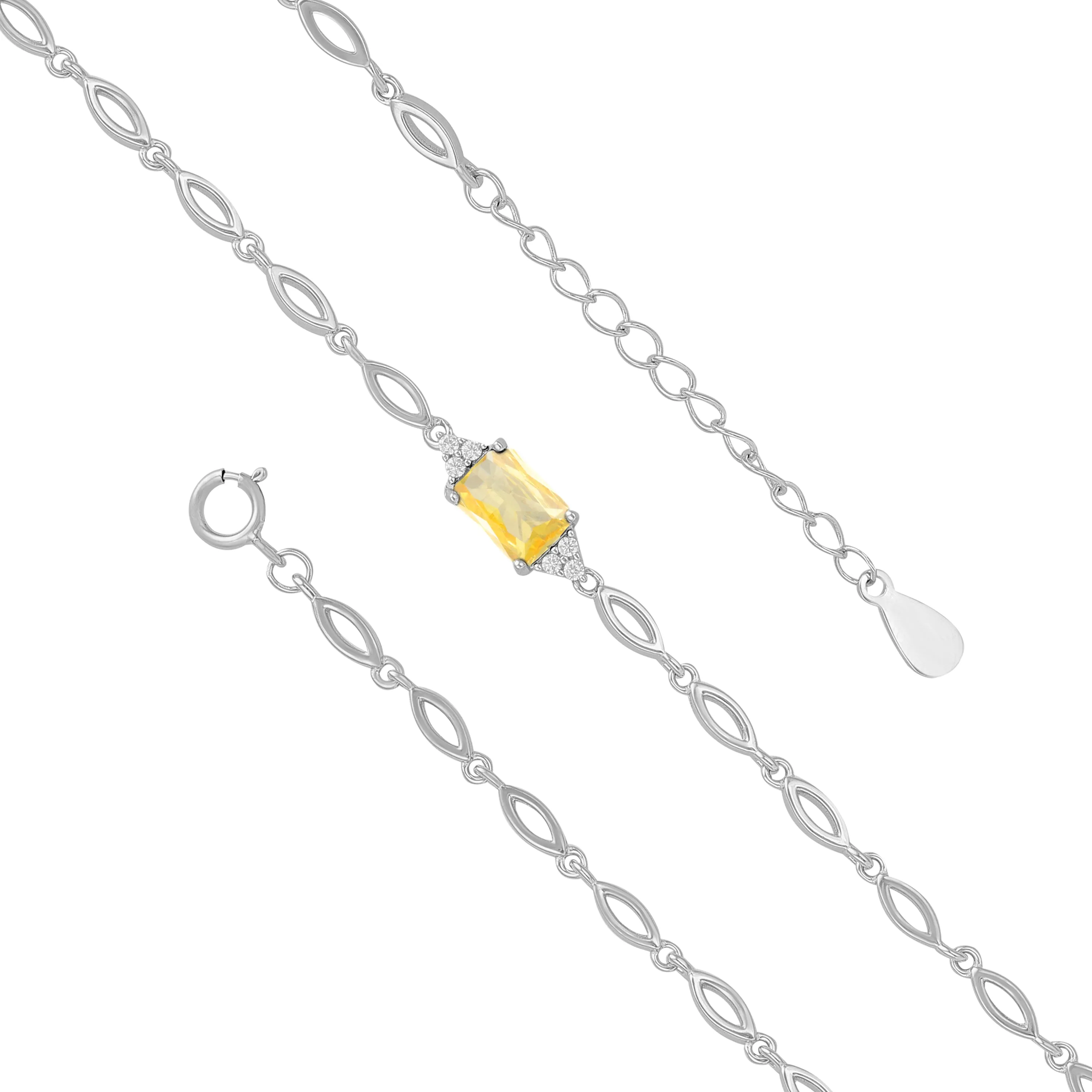 925 Sterling Silver November Month Square Citrine Birthstone Bracelet For Women