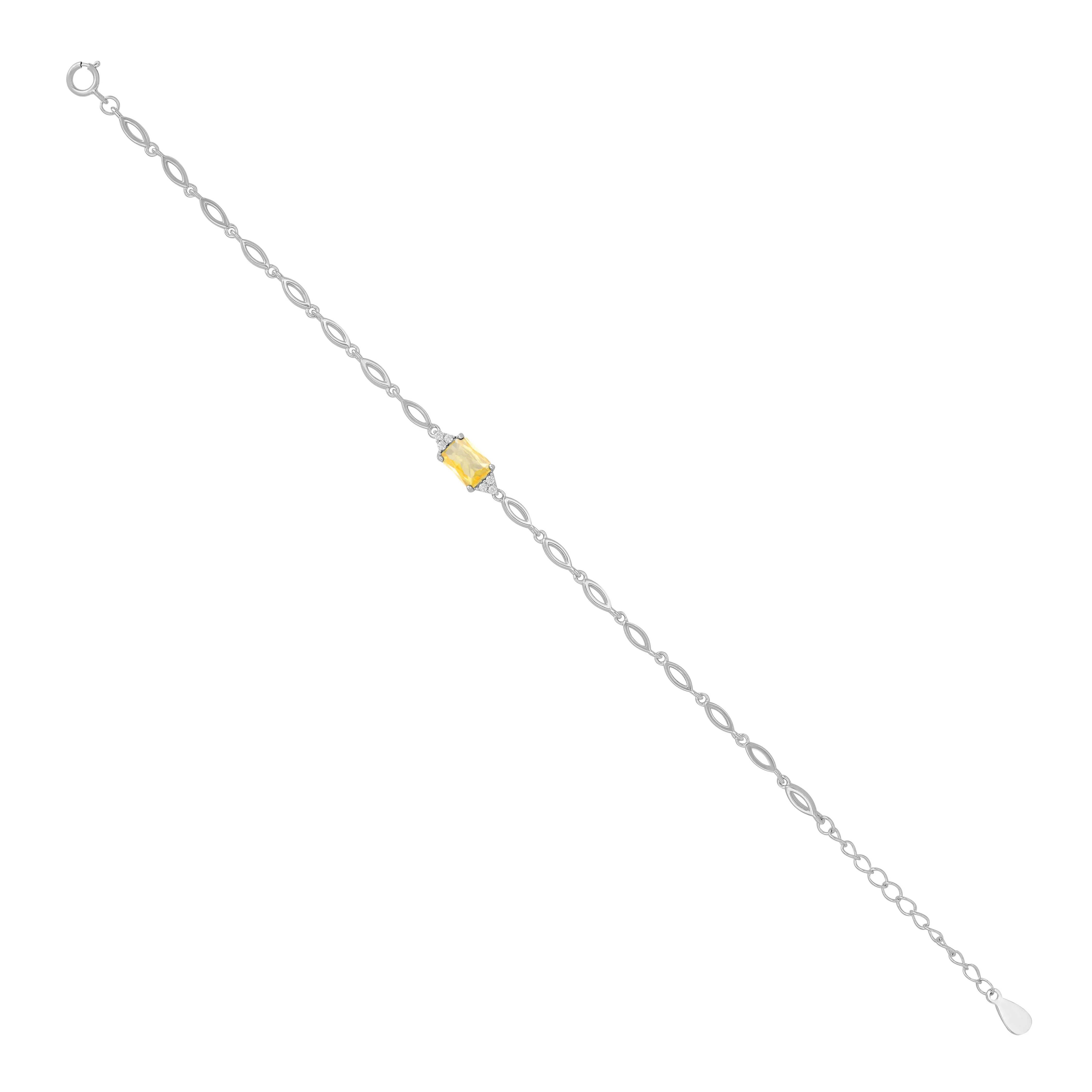 925 Sterling Silver November Month Square Citrine Birthstone Bracelet For Women