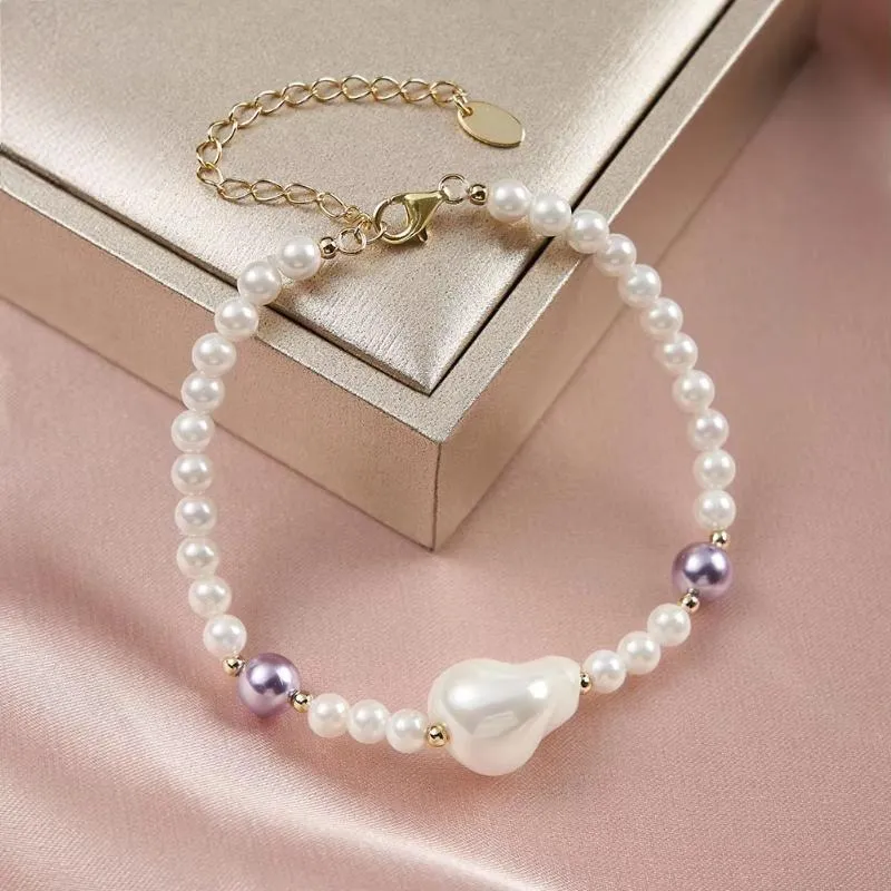 925 Sterling Silver Vintage Minimalist Irregular Pearl Chain Bracelet Charm Beads Bracelet