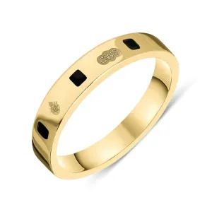 9ct Yellow Gold Whitby Jet Queen's Jubilee Hallmark Princess Cut 4mm Ring D