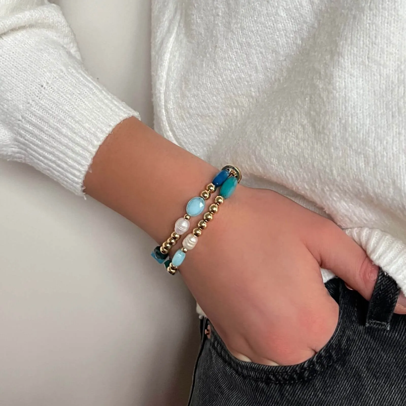 Absolute Turquoise & Pearl Gold Bead Bracelet