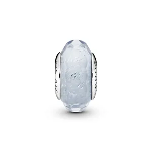 Abstract silver charm with faceted iridescent frosty mint Murano glass