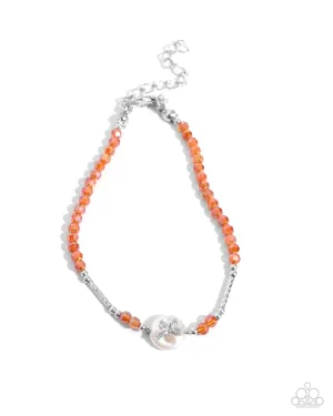 Aerial Actress - Orange - Faceted Bead Butterfly White Pearl Paparazzi Lobster Claw Bracelet