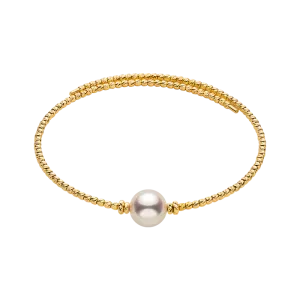 Akoya Pearl 18K Gold Elastic Free-Style Bangle Bracelet
