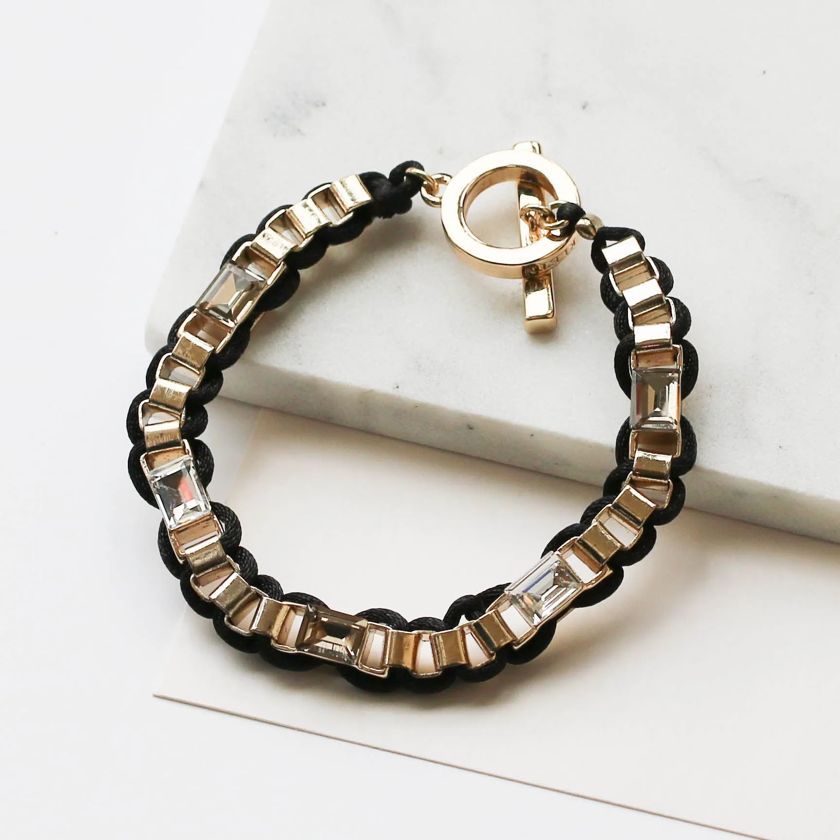 Anne klein clear crystal with blak cloth Bracelets
