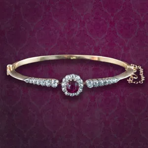Antique Victorian Ruby Diamond Bangle 18ct Gold 1.75ct Ruby