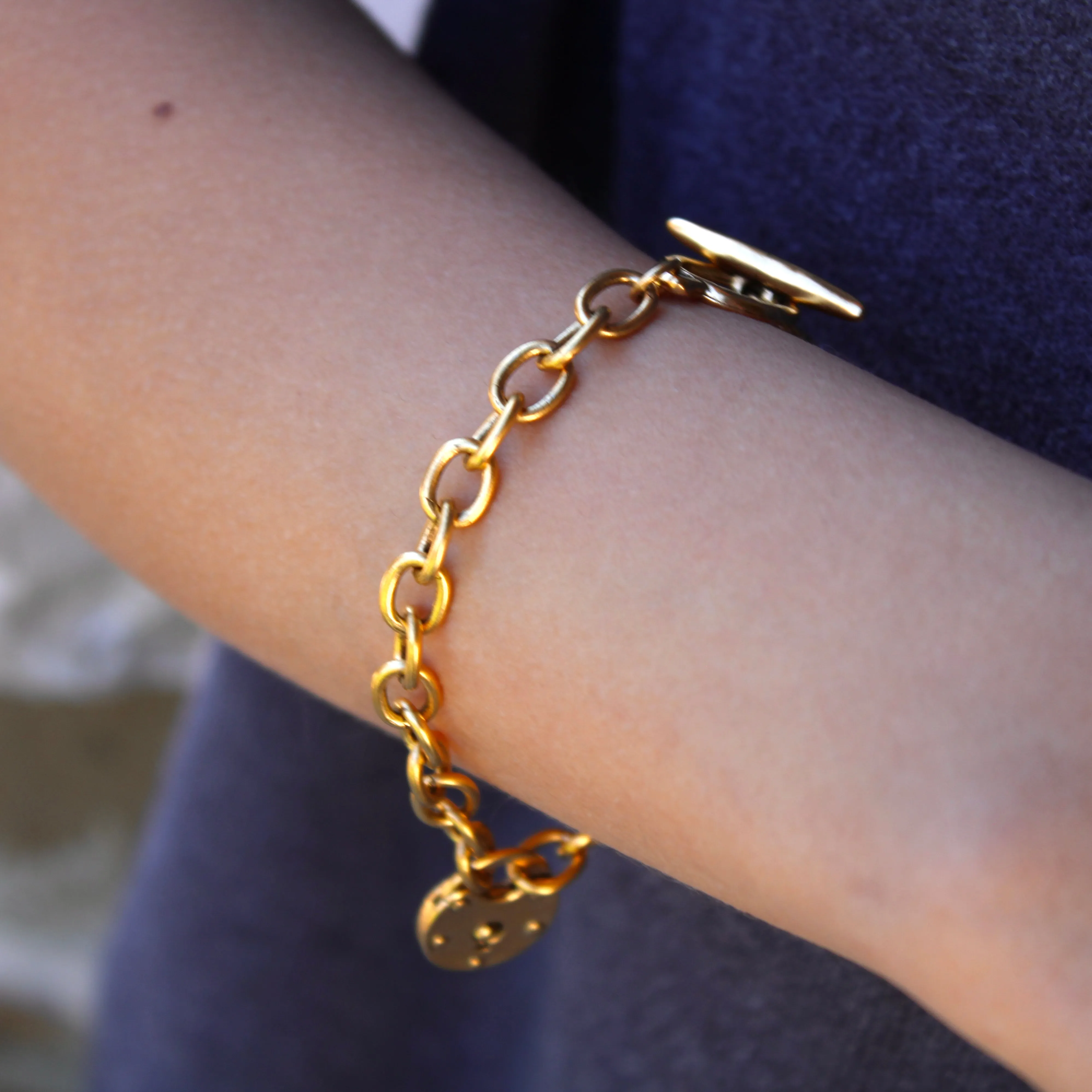 Antiqued Gold Lock Bracelet