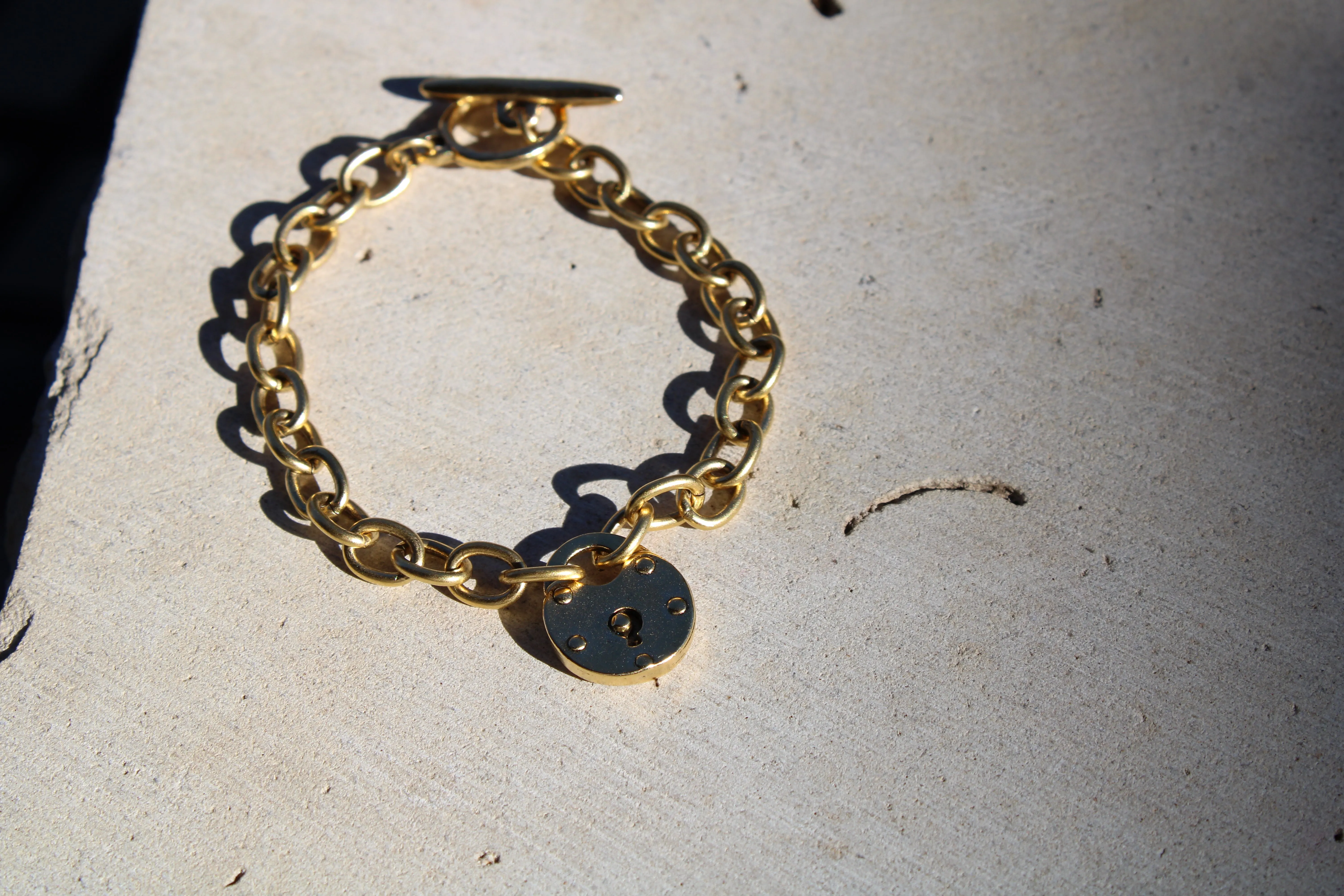Antiqued Gold Lock Bracelet