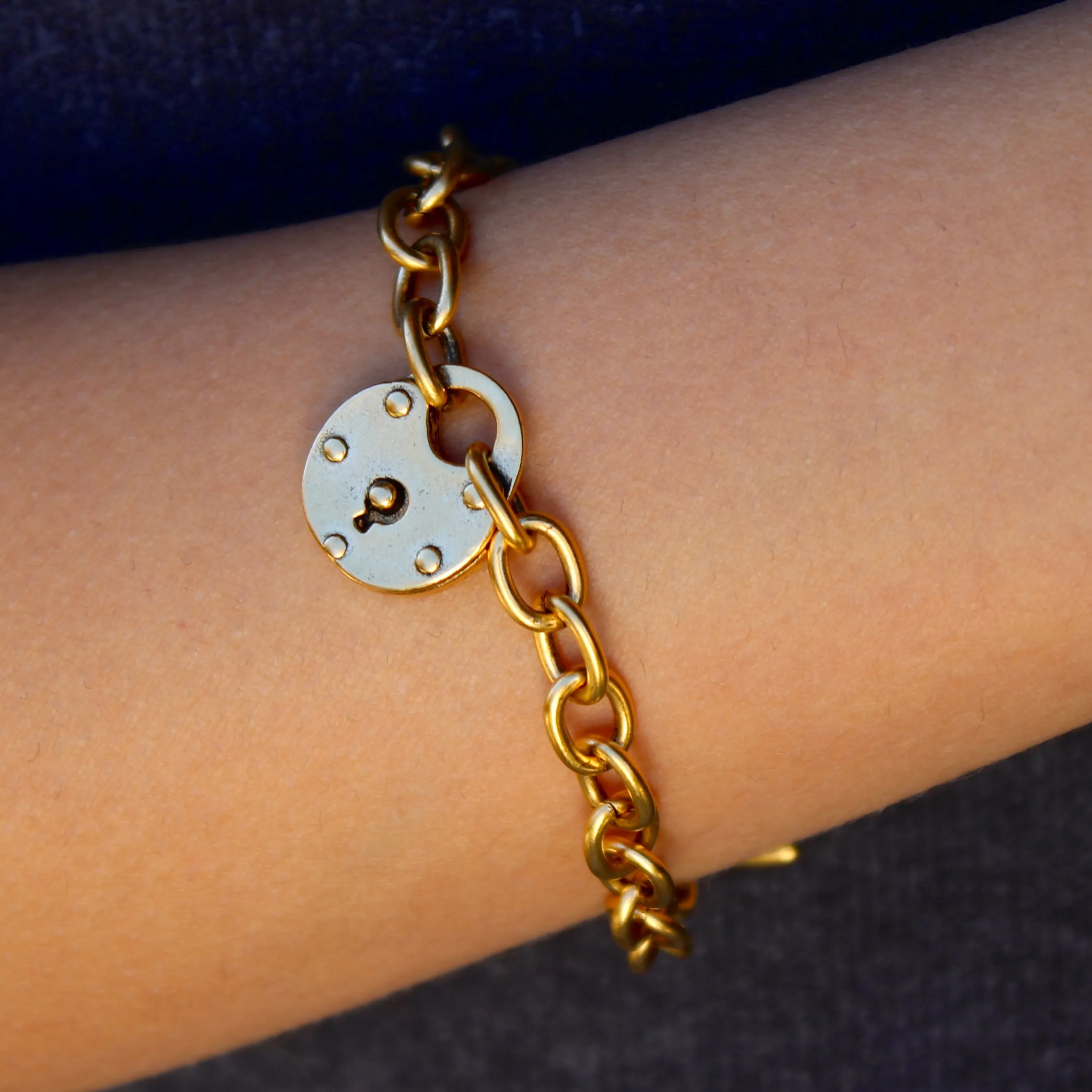 Antiqued Gold Lock Bracelet