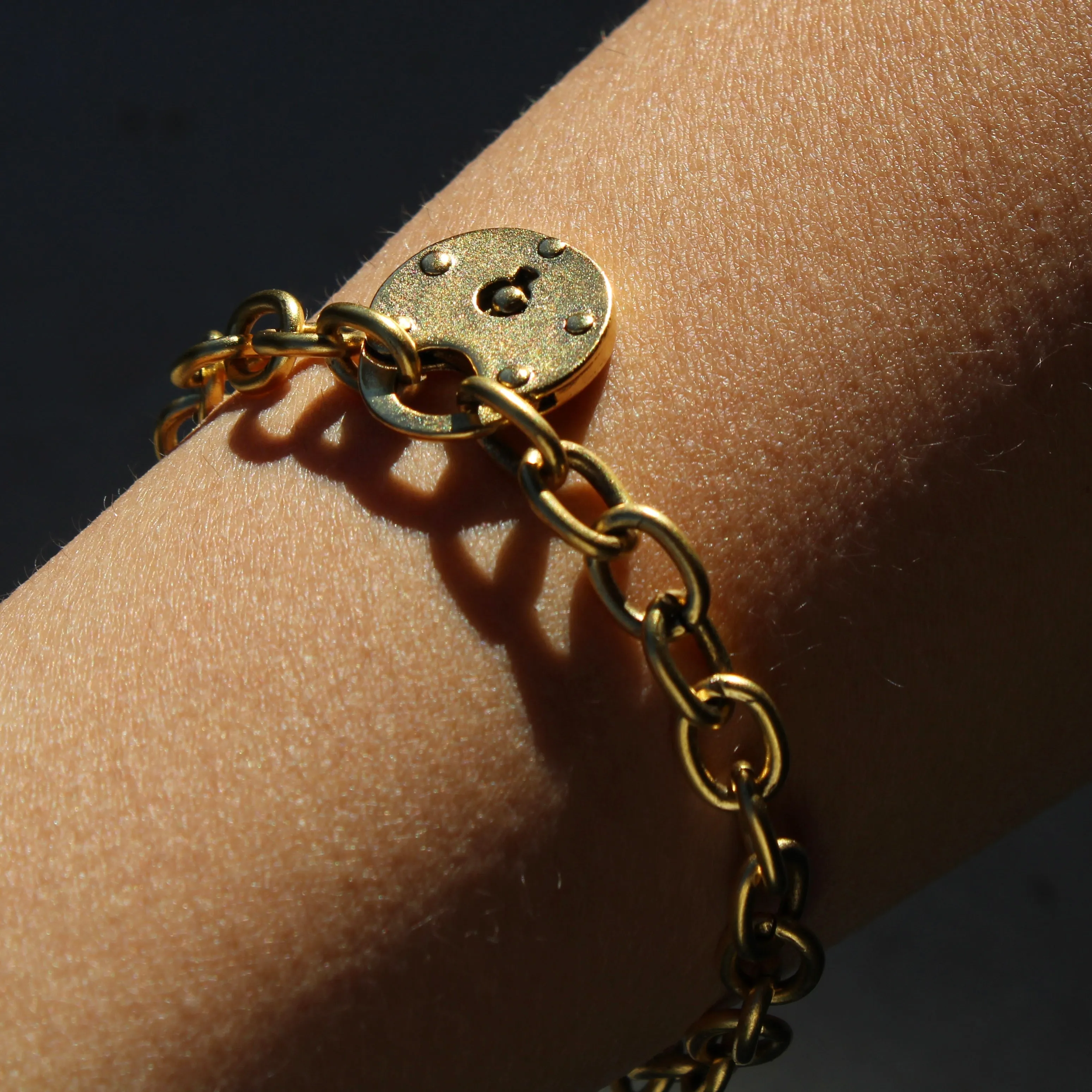Antiqued Gold Lock Bracelet