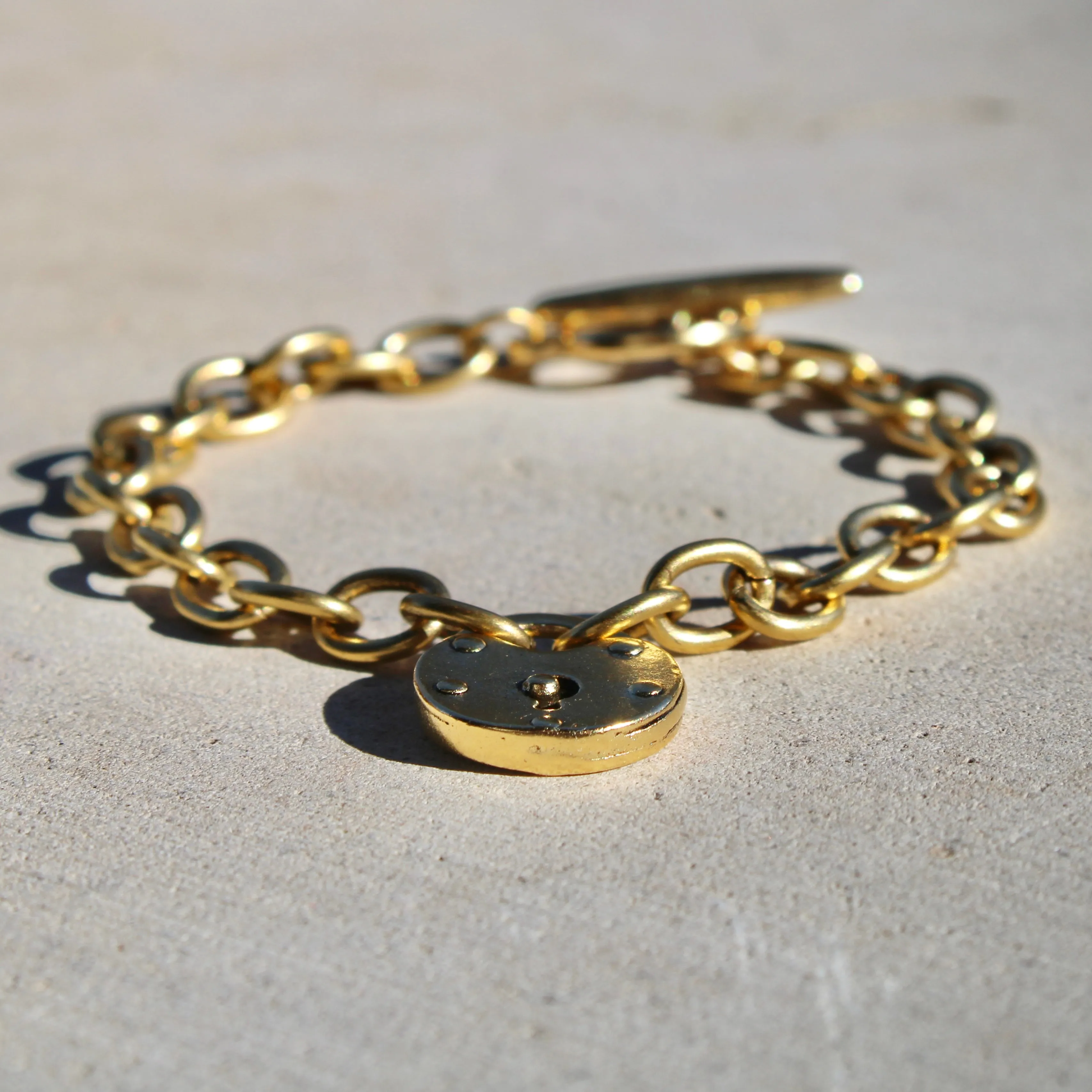 Antiqued Gold Lock Bracelet