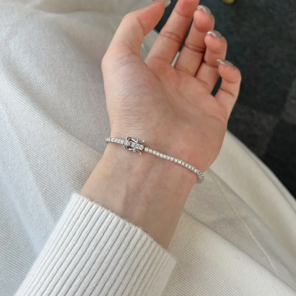 ANYCO Bracelet 2mm Blue Sapphire Bracelets Bulk Cz Cubic Zirconia Tennis Bracelets Women Chains S925 Silver Bracelet
