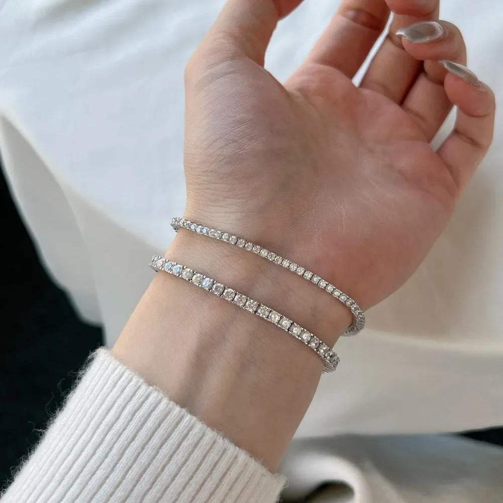 ANYCO Bracelet 2mm Blue Sapphire Bracelets Bulk Cz Cubic Zirconia Tennis Bracelets Women Chains S925 Silver Bracelet