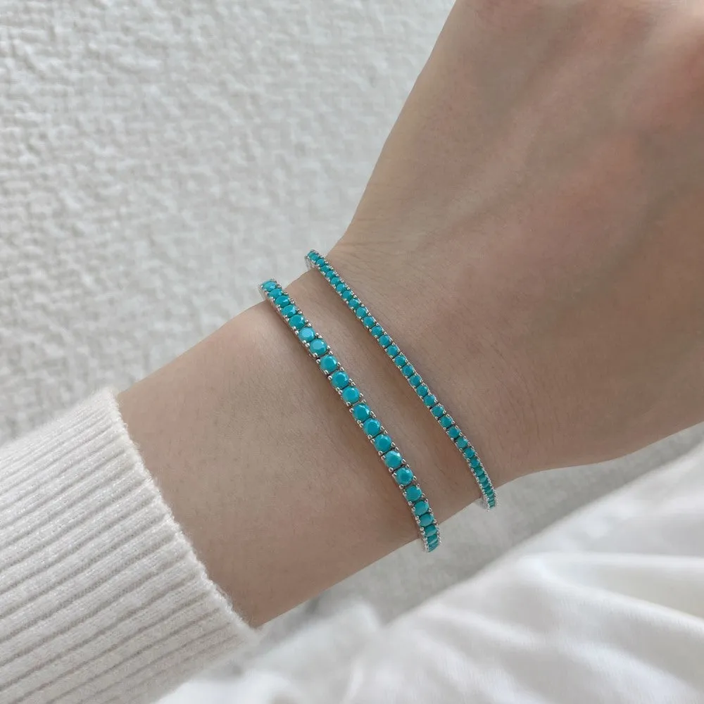 ANYCO Bracelet 2mm Blue Sapphire Bracelets Bulk Cz Cubic Zirconia Tennis Bracelets Women Chains S925 Silver Bracelet