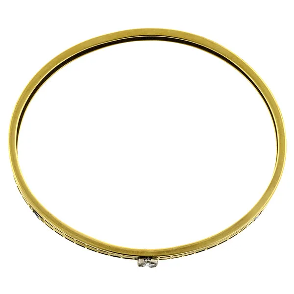 Art Deco Diamond & Sapphire Bangle Bracelet, Old Euro 0.35ct