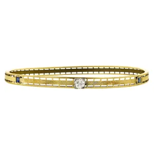 Art Deco Diamond & Sapphire Bangle Bracelet, Old Euro 0.35ct