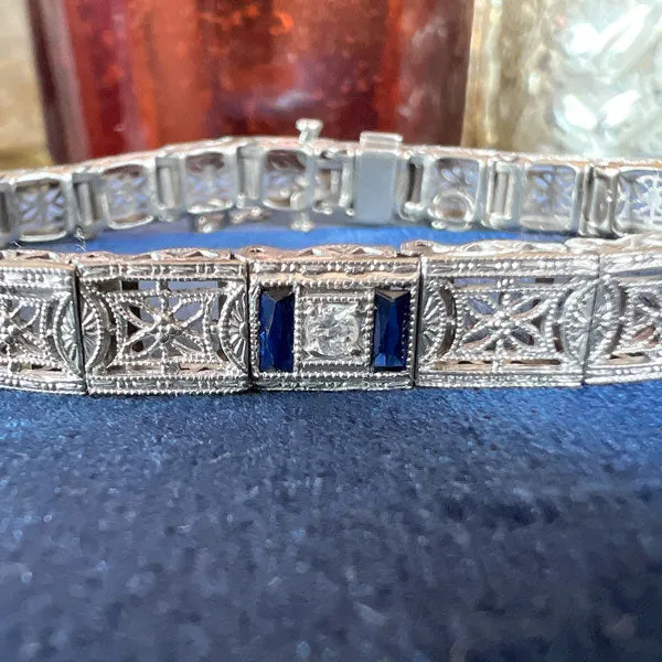 Art Deco Filigree Diamond & Sapphire Bracelet