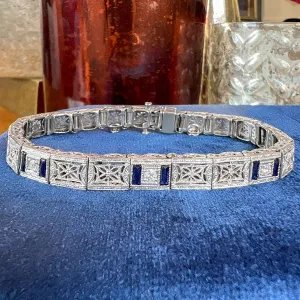 Art Deco Filigree Diamond & Sapphire Bracelet