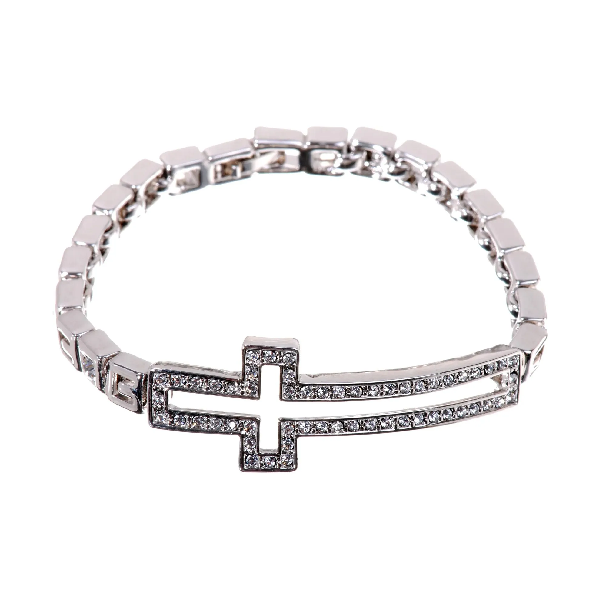 B7115 Pave Swarovski Sideways Cross Bracelet