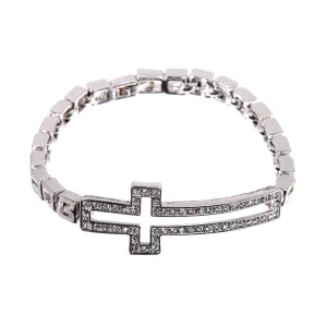 B7115 Pave Swarovski Sideways Cross Bracelet