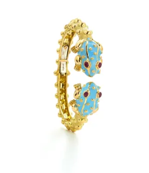 Baby Frog Bangle, Light Blue Enamel, Ruby