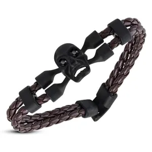 Back In Black - Brown Leather Bracelet w/Black CZ Eyes (#ba056)