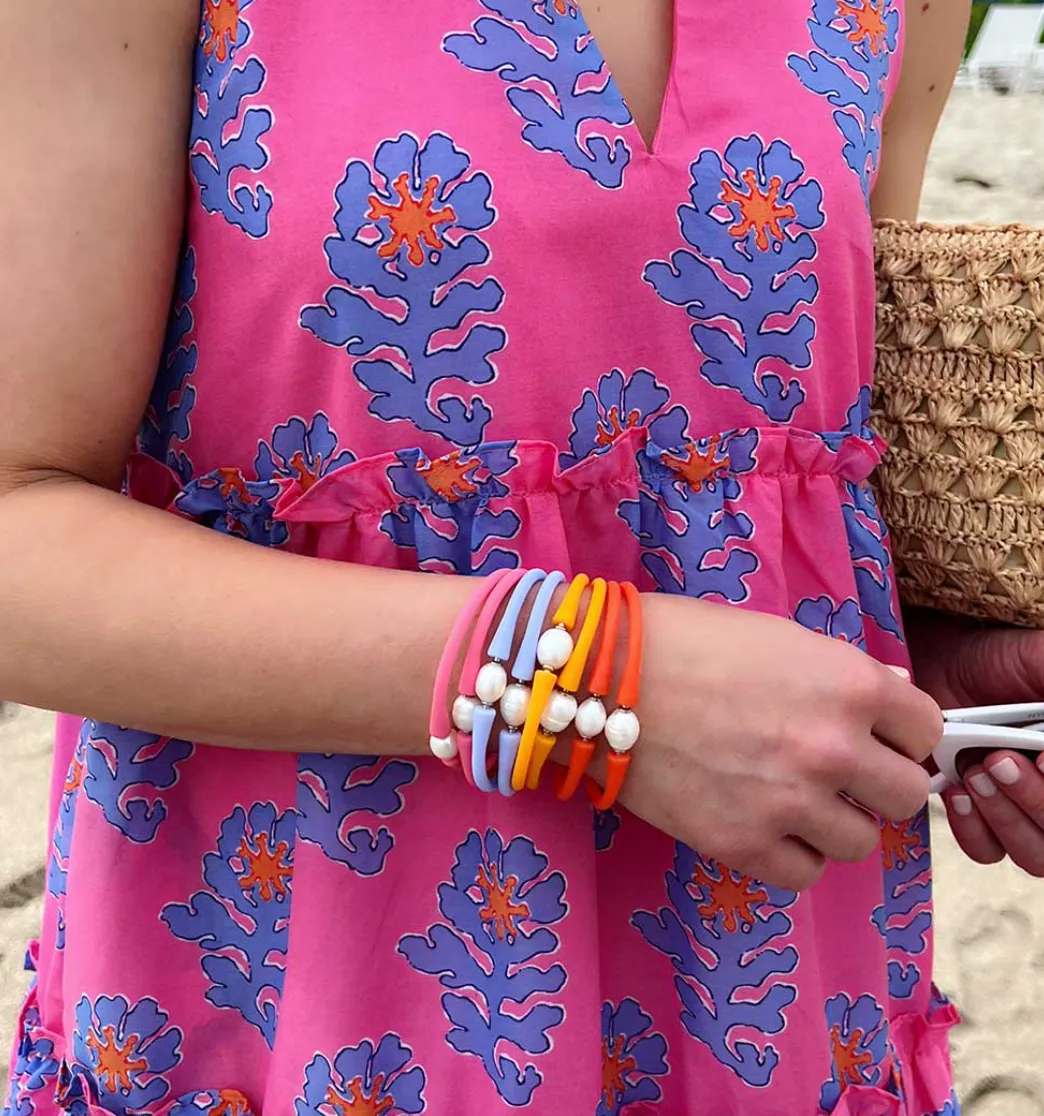 Bali Freshwater Pearl Silicone Bracelet - Canteloupe